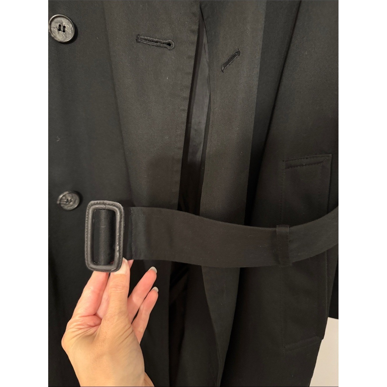 Vintage Black Double Breasted Belted Trench Coat Women&rsquo;s Classic Long Coat