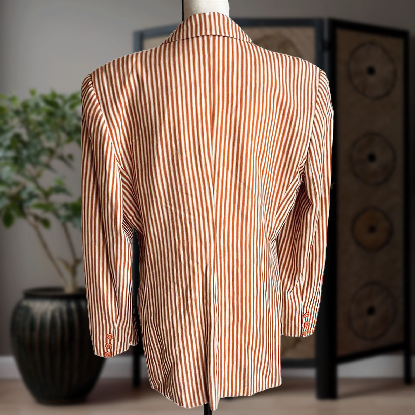 Vintage 80s 9Os CARLO MODA Oversize Boxy Blazer Orange White Stripe Lined Sz 10