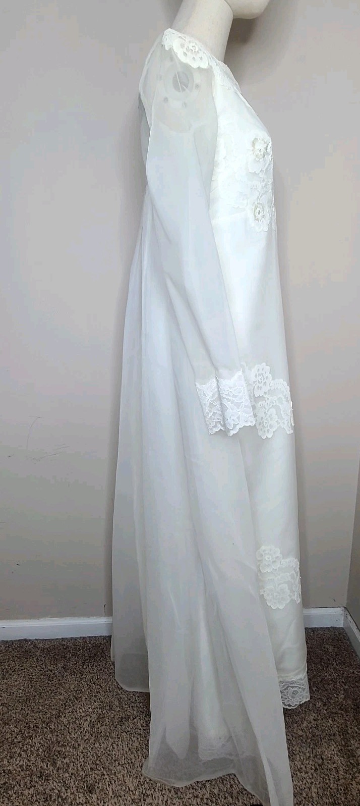 Vintage Union Made 60s Prairie Lace Sequin Empire Waist Wedding Dress Ivory
