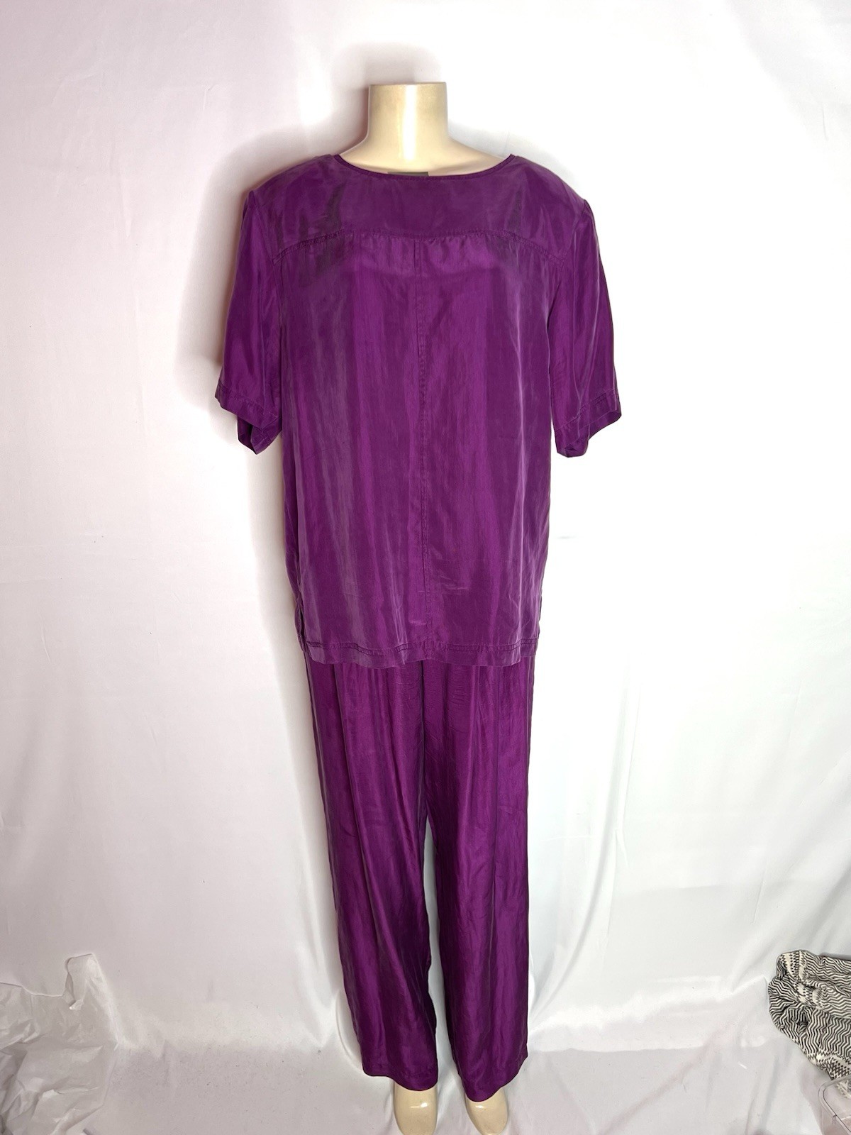 VINTAGE CAROLE LITTLE PURPLE 100% SILK PANT SUIT SZ 14