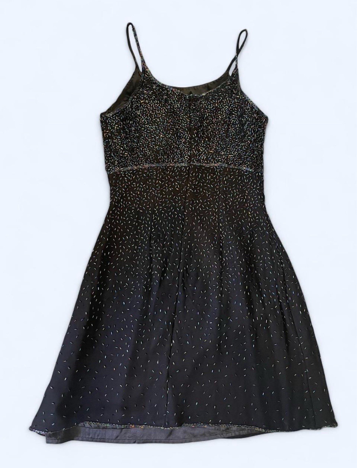 Vintage Scala Black Beaded Spaghetti Strap A-Line Knee Dress Party Size M