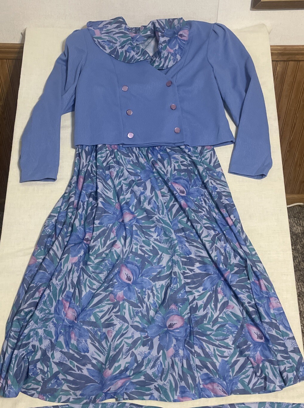 Vintage Spring Belted Floral Dress Cropped Jacket Size 16 Anthony Richard’s