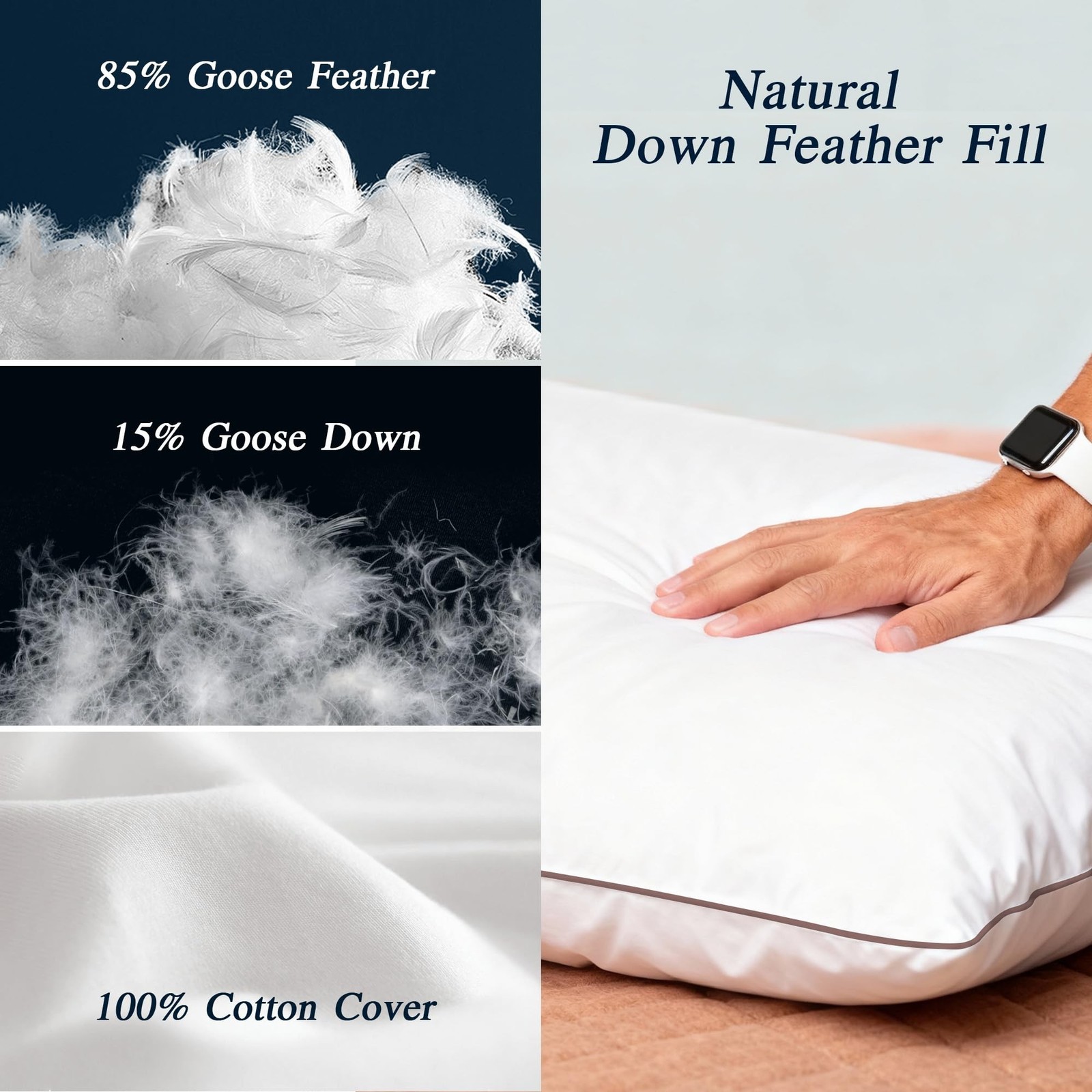 puredown® Made in USA Goose Feather Down Pillows, Standard Size Set of 2, 1