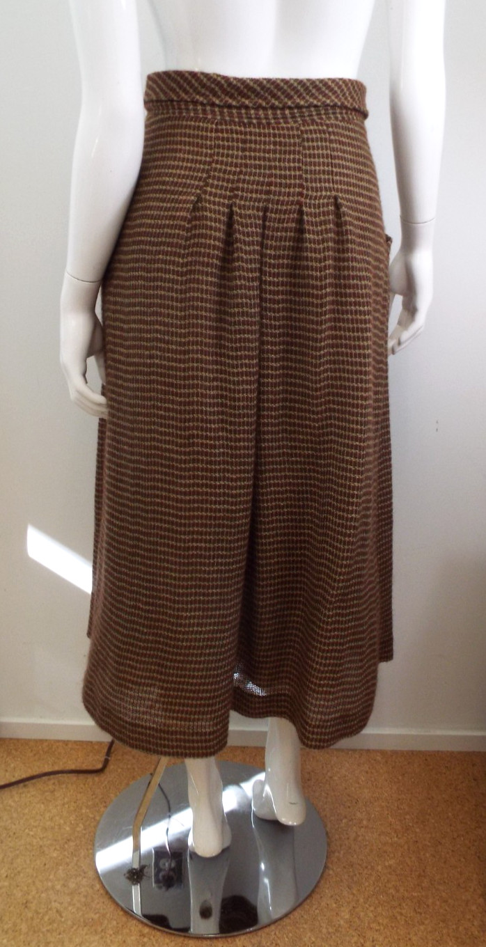 Vintage Giorgio Armani Brown Plaid Wool Blend Maxi Skirt 44 Fold Down Waist