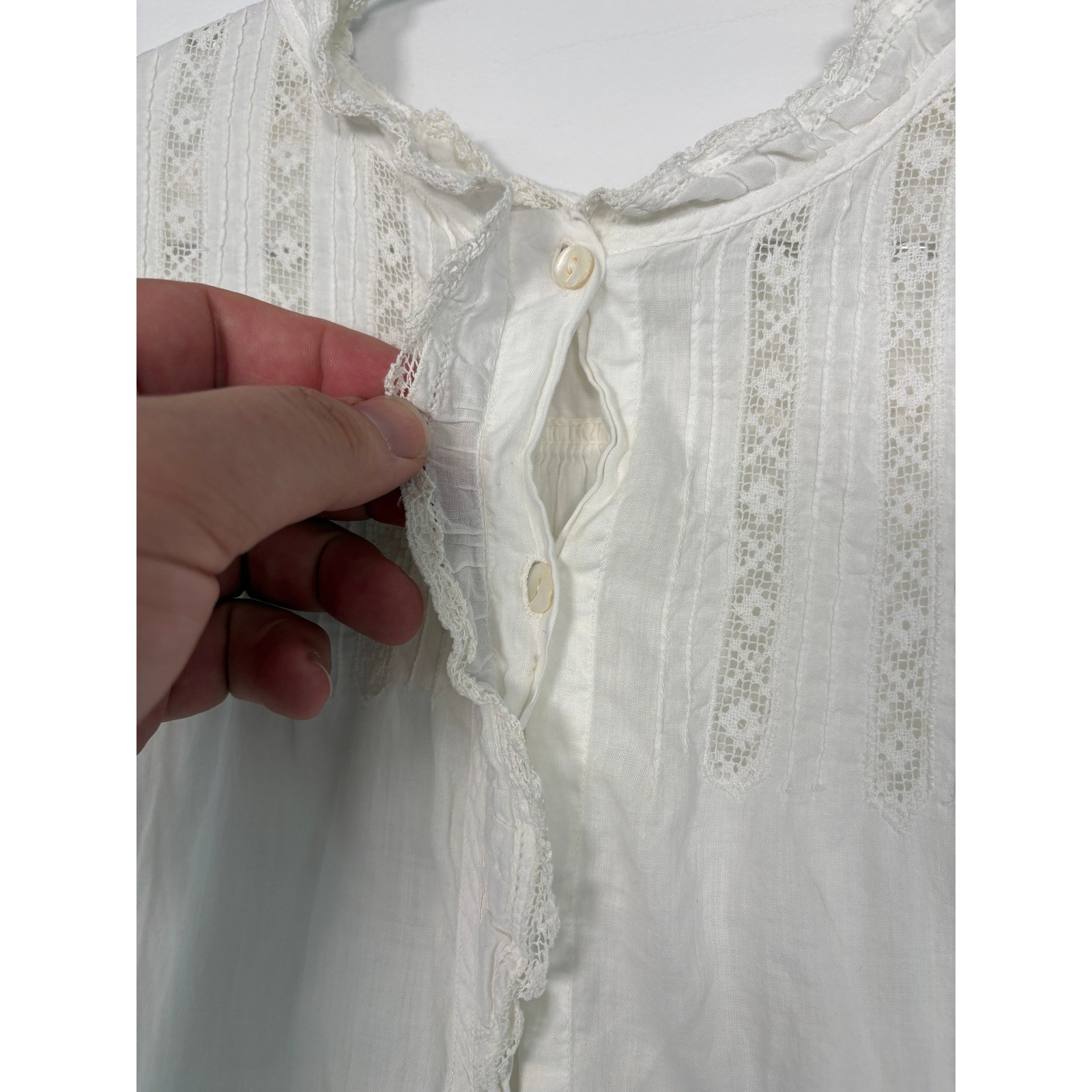 Unbranded Women Nightgown OS White Vintage Lace Pintuck LongSleeve Chemise Dress