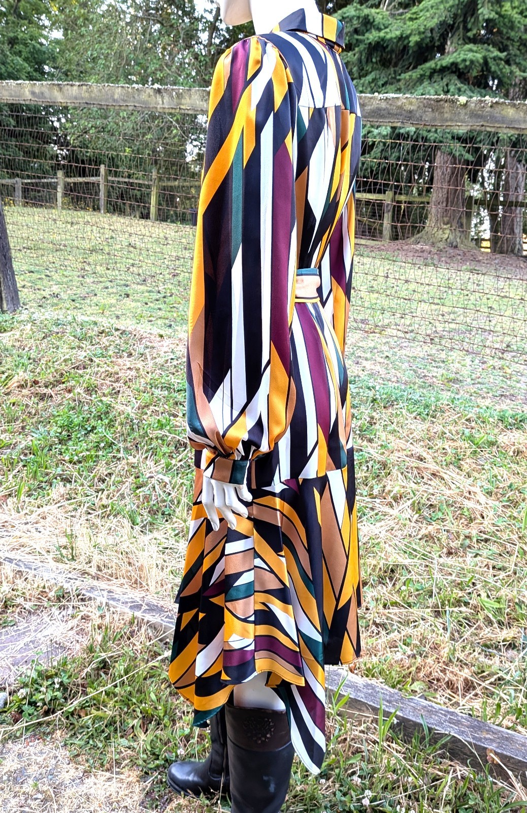 Vintage Belted Dress Funky Racing Stipes and Designer Cut – 2001