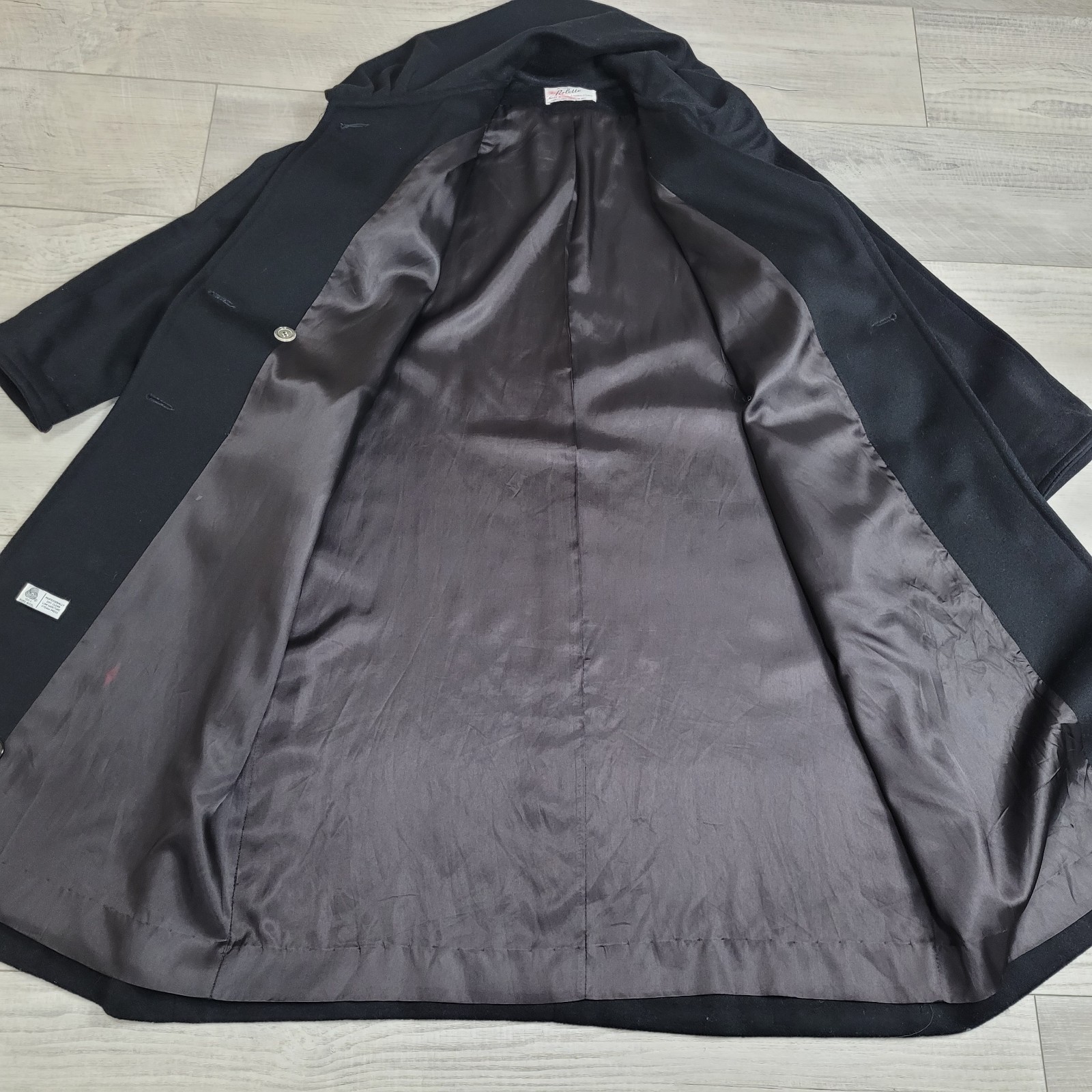 VTG A. Sachs Perlette Wool Overcoat Womens Shawl Collar L/XL Wool Black 80-90&rsquo;s
