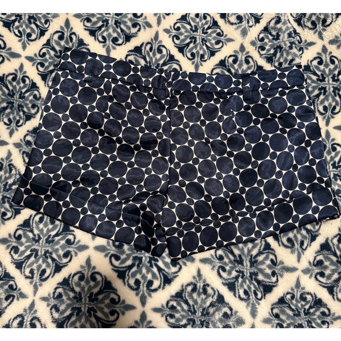 Y2K Forever 21 Satin Micro Mini Polka Dot Geometric Shorts Navy Vintage 2000s S