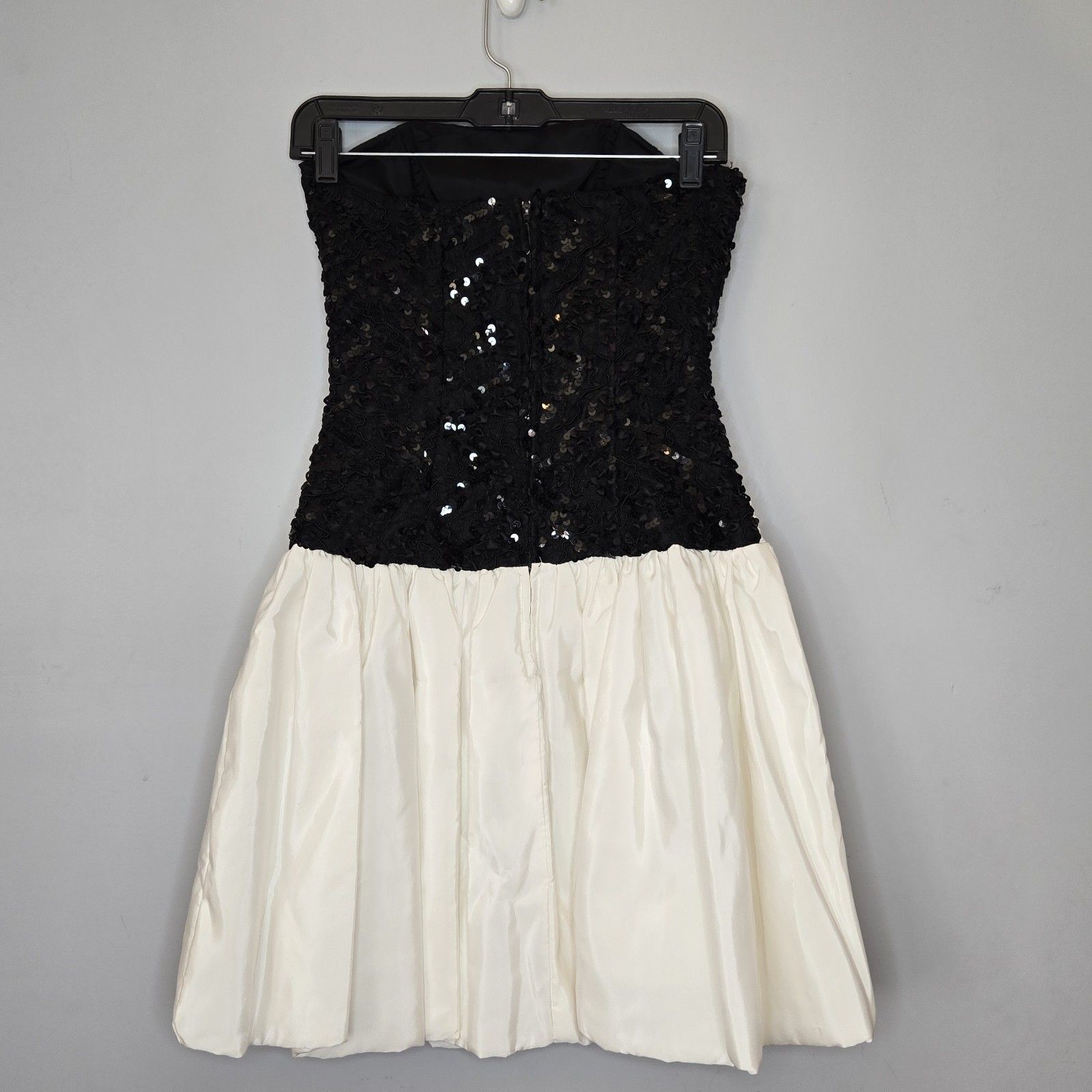 Vtg 80s 90s Strapless Scarlett Sequin Lace Bubble Skirt Prom Dress Big Bow Party