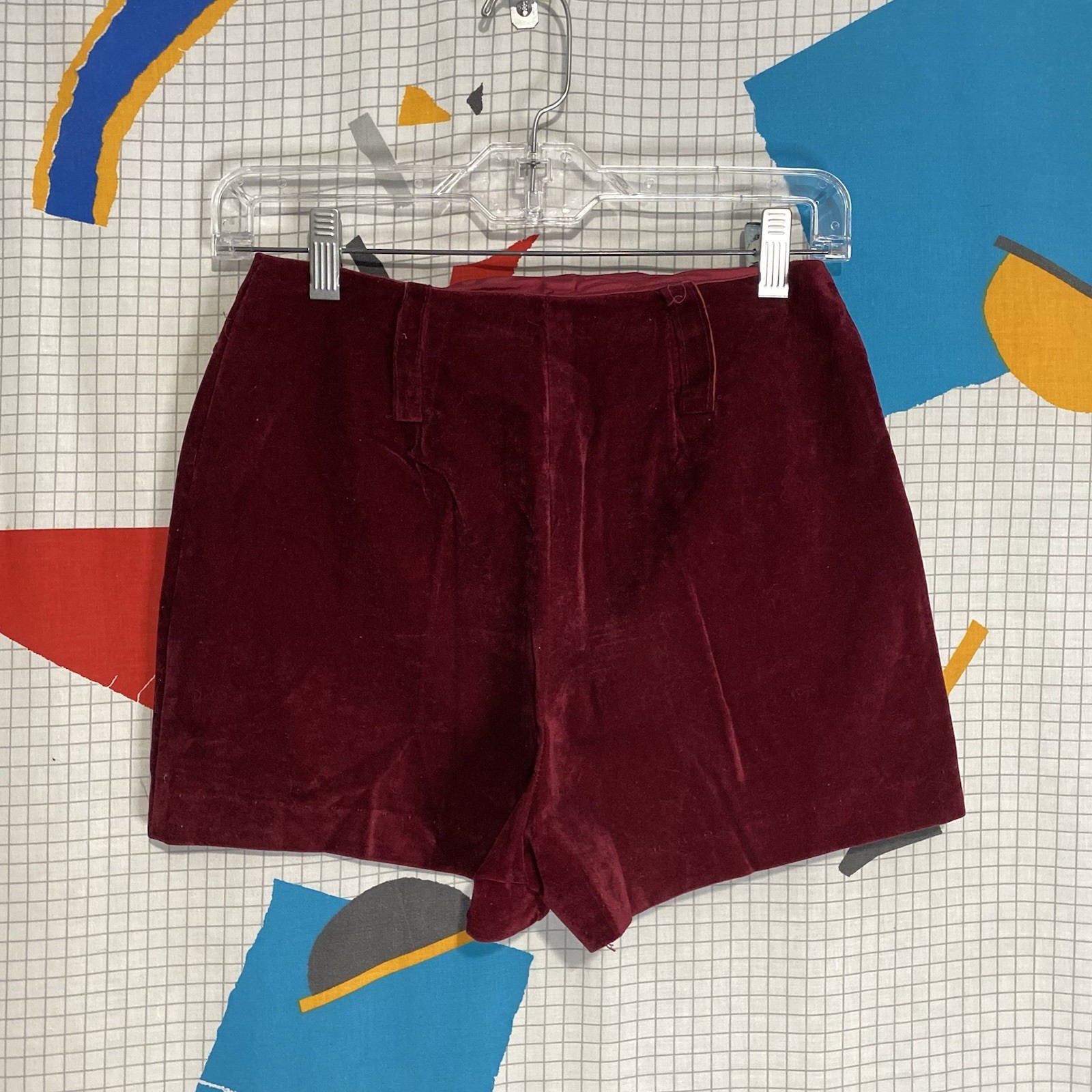 Vintage 60s 70s Velvet Shorts High Waist 25 Gold Buttons Disco Rockabilly Pin Up
