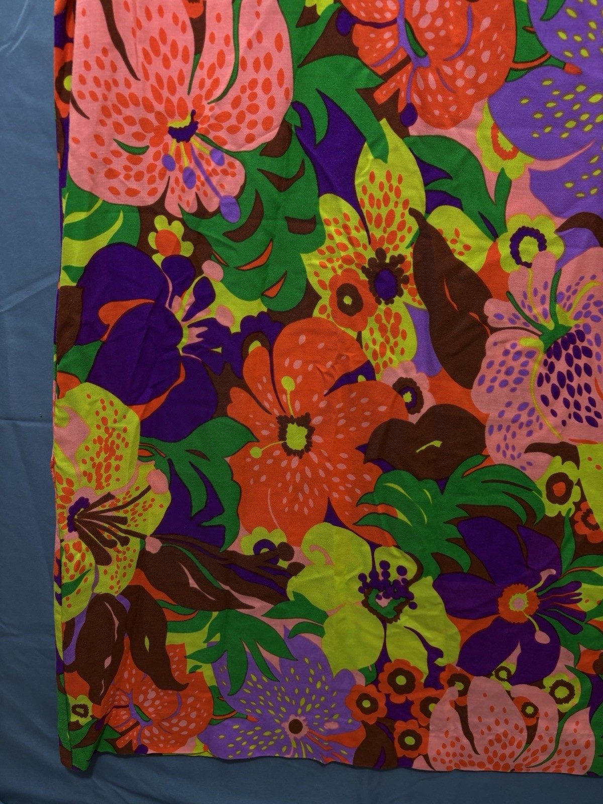 Vintage Sun Fashions of Hawaii Floral Dress Woven Cotton Bold Flowers Sleeveless