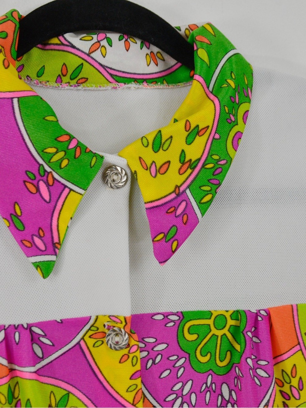 Vintage 60s 1960s Psychedelic Hippie Mod Funky Orange Pink Floral Blouse Top