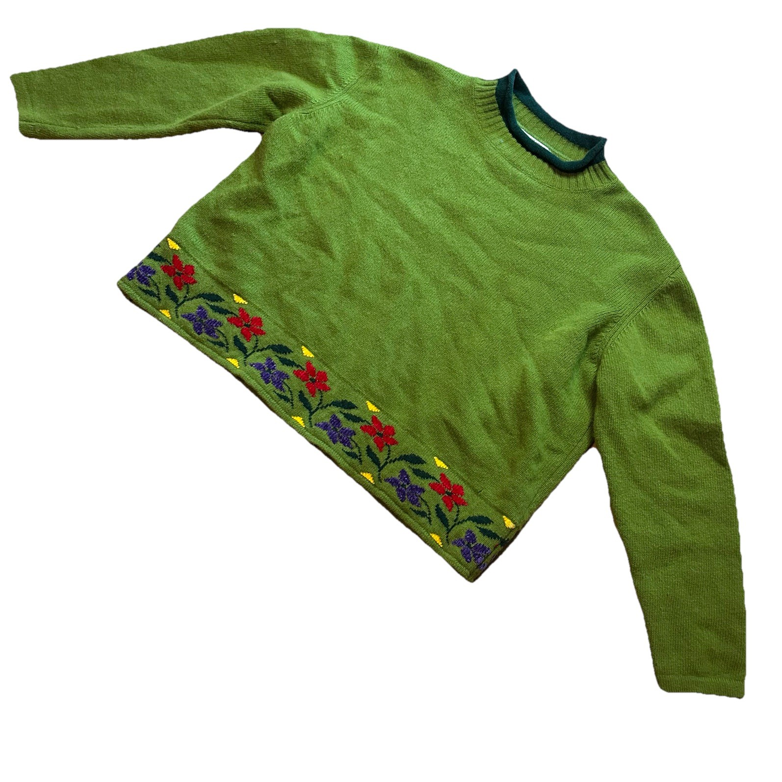 VTG 80&rsquo;s United Colors of Benetton Sweater Wool Blend Green Italy cropped
