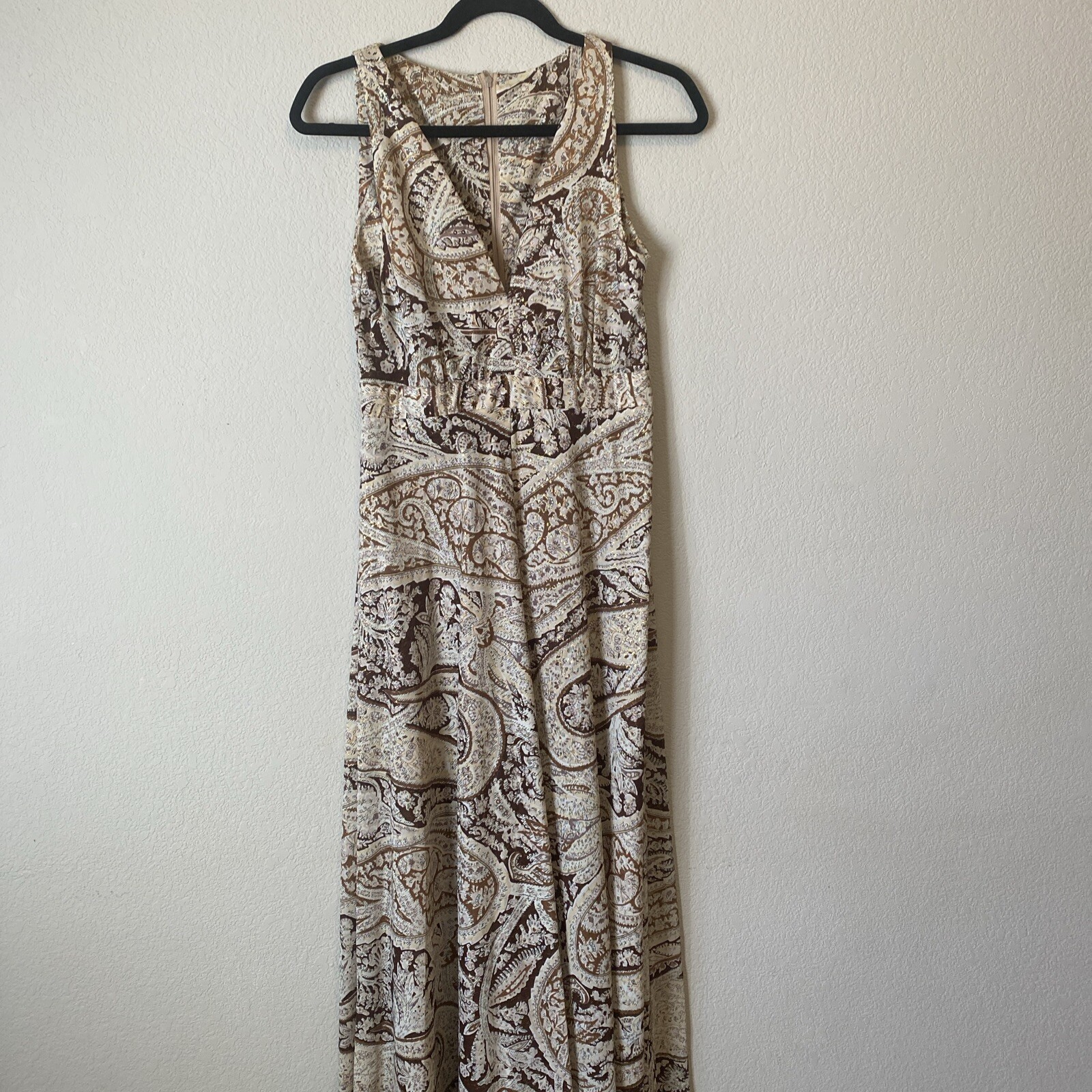Vintage Dress Mr. B of California 1960s Paisley Maxi Sleeveless Dress Size Small