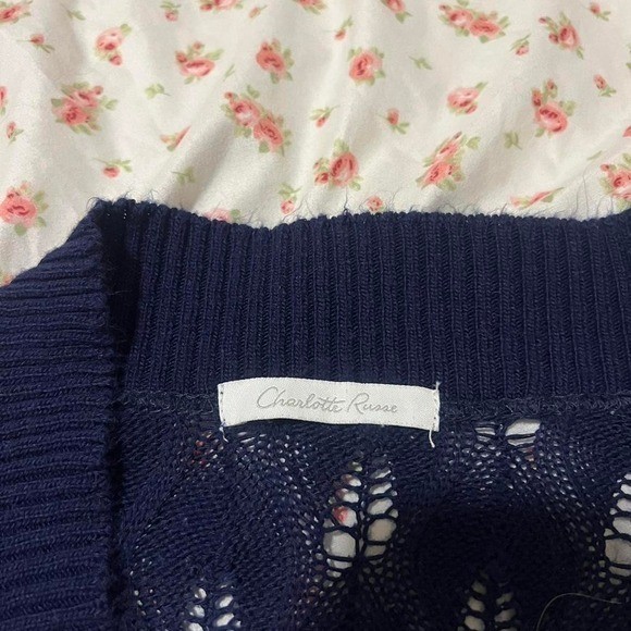vintage navy blue open knit cardigan sleeveless top