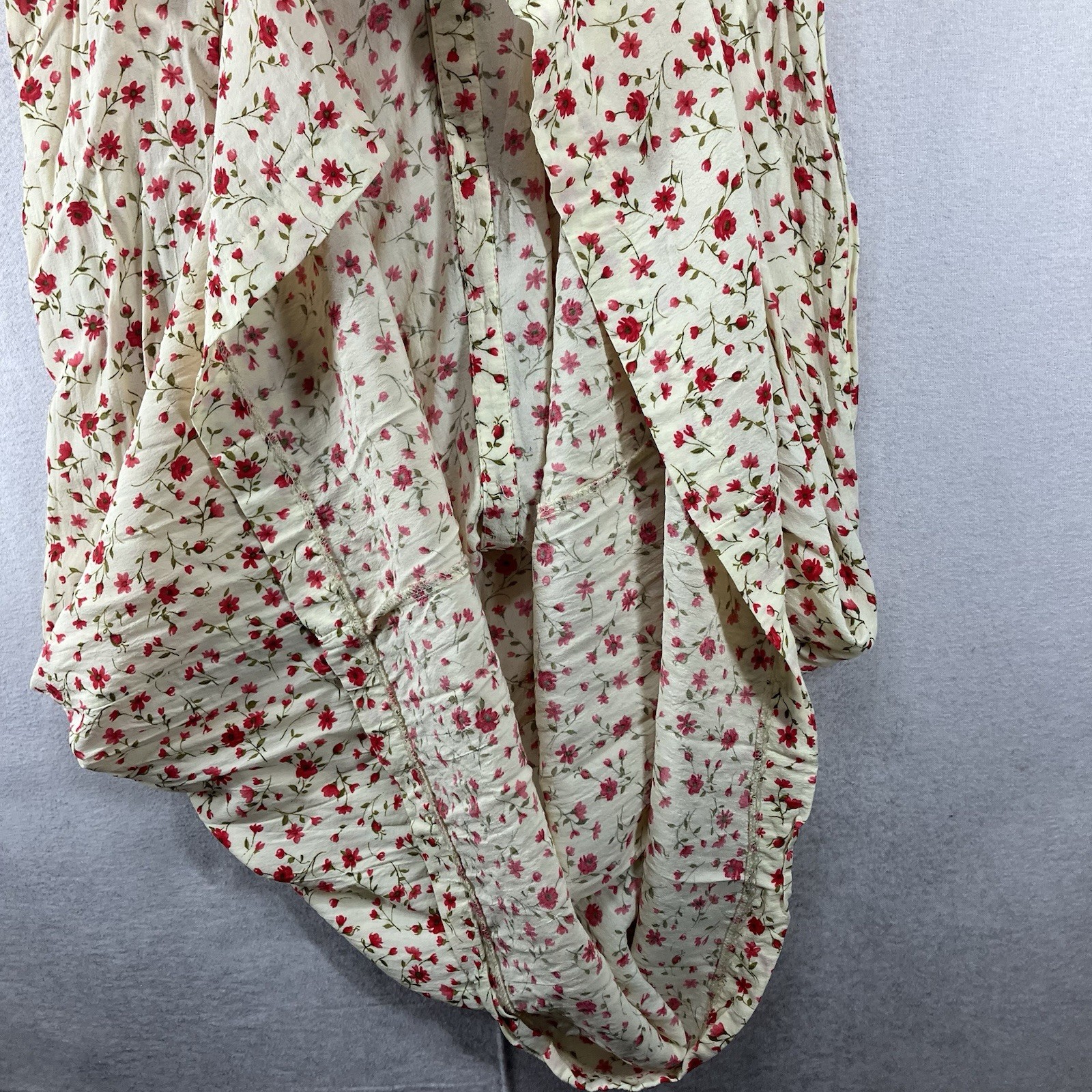Vintages 90s Cream Floral Cottagecore Midi Dress Button Front Sz 14 All Rayon