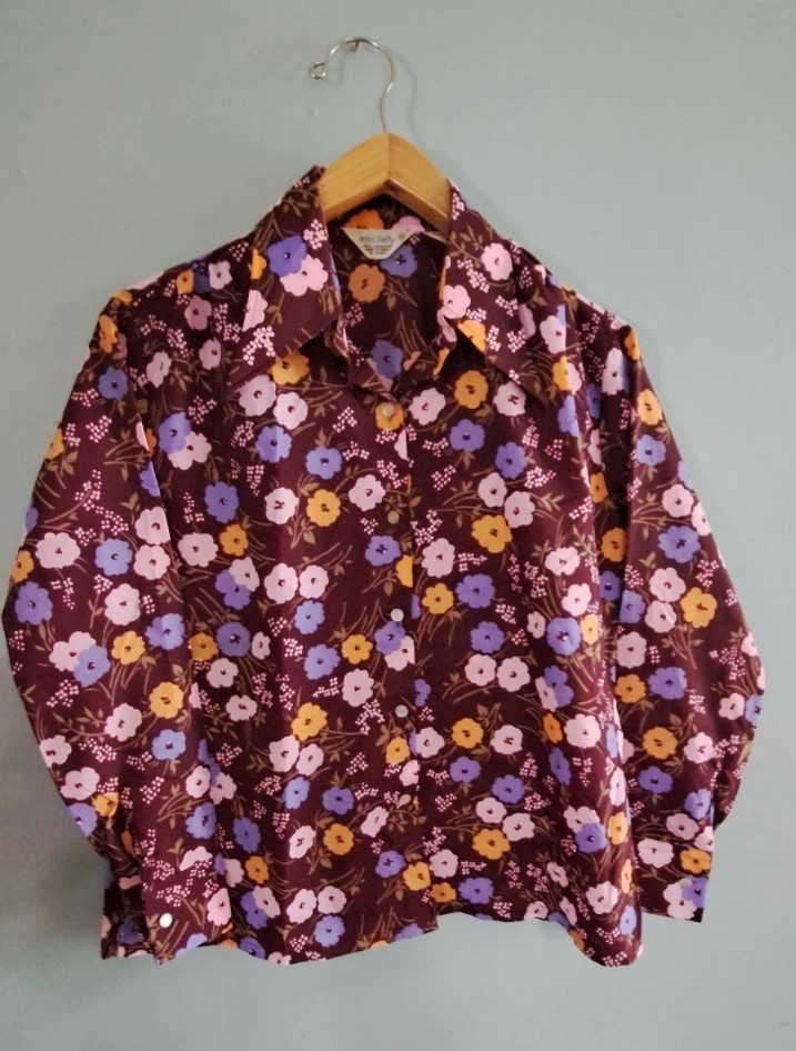 70&rsquo;s Blouse Retro Button Up Size 38 Vintage Business Blouse Polyester