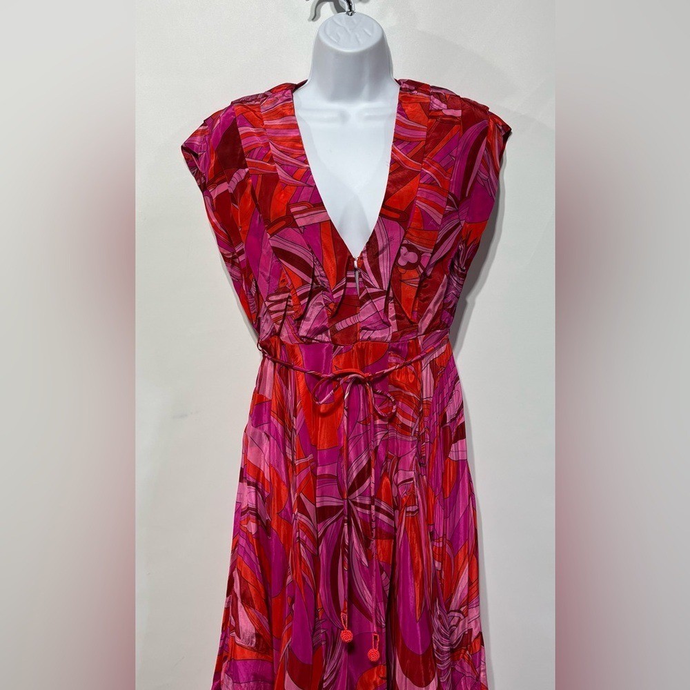 Farm Rio Red Endless Summer V Neck Midi Dress Size XS 100% Viscose NWT