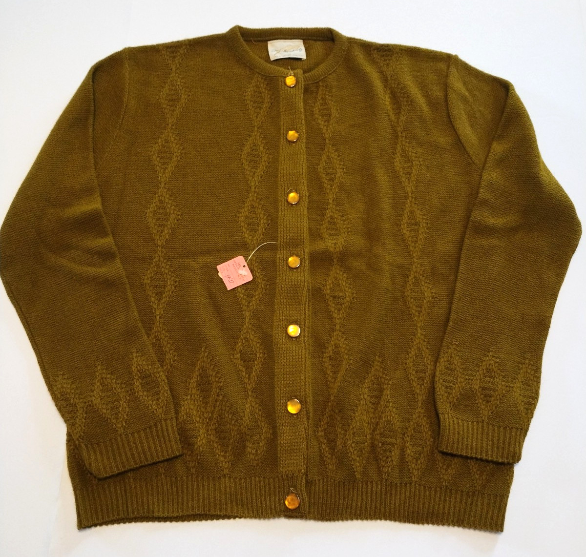 Orlon Cardigan Sweater Knit Diamond Featherknits M/L Retro Vintage NWT