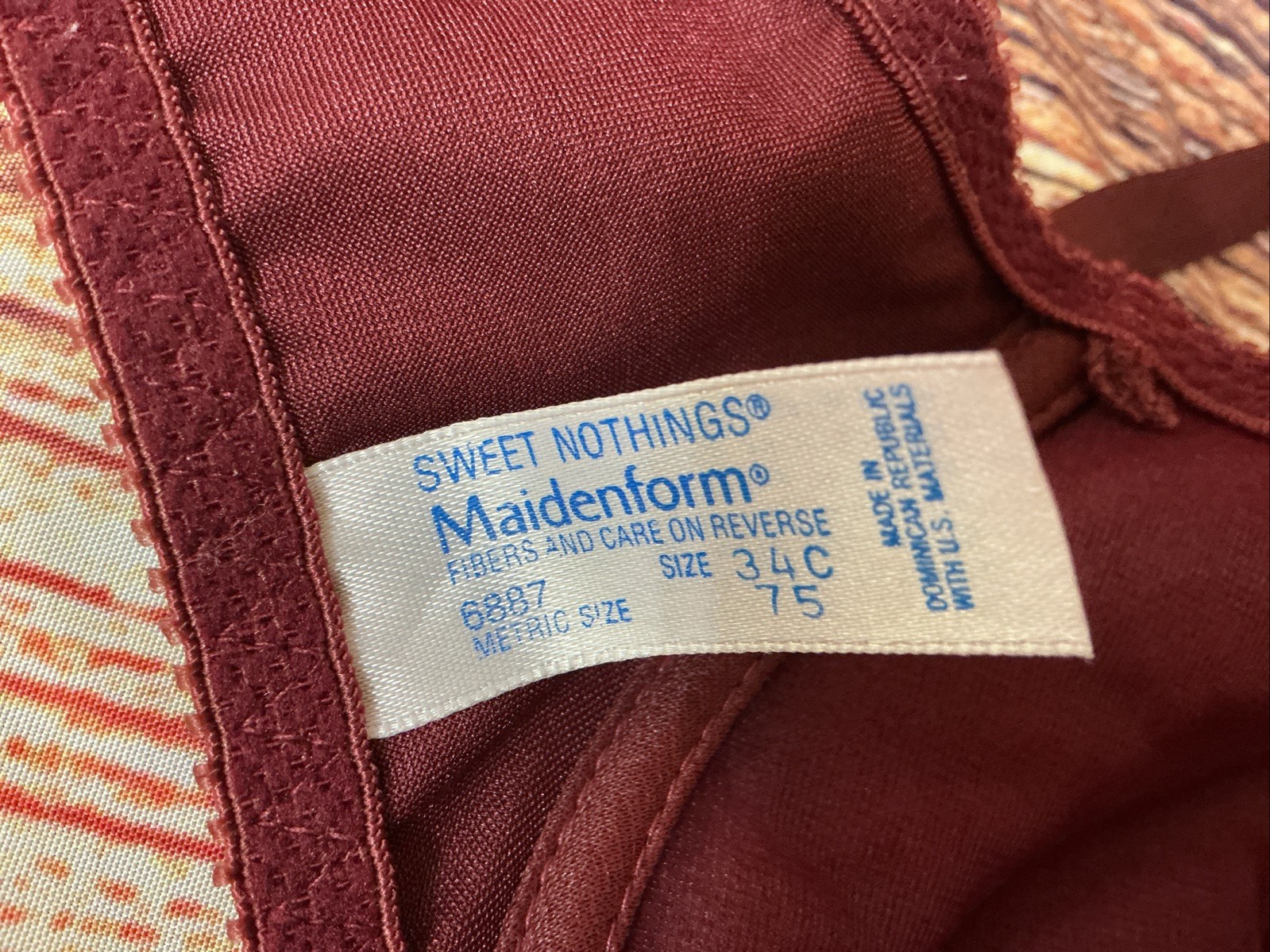 Vintage Maidenform Sweet Nothings Underwire Lace Front Closure Bra Wine 34C