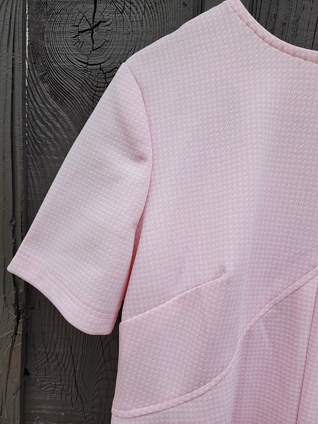 70s Handmade Pink Houndstooth Double Knit Polyester Dress – Womens XL-1X Vtg