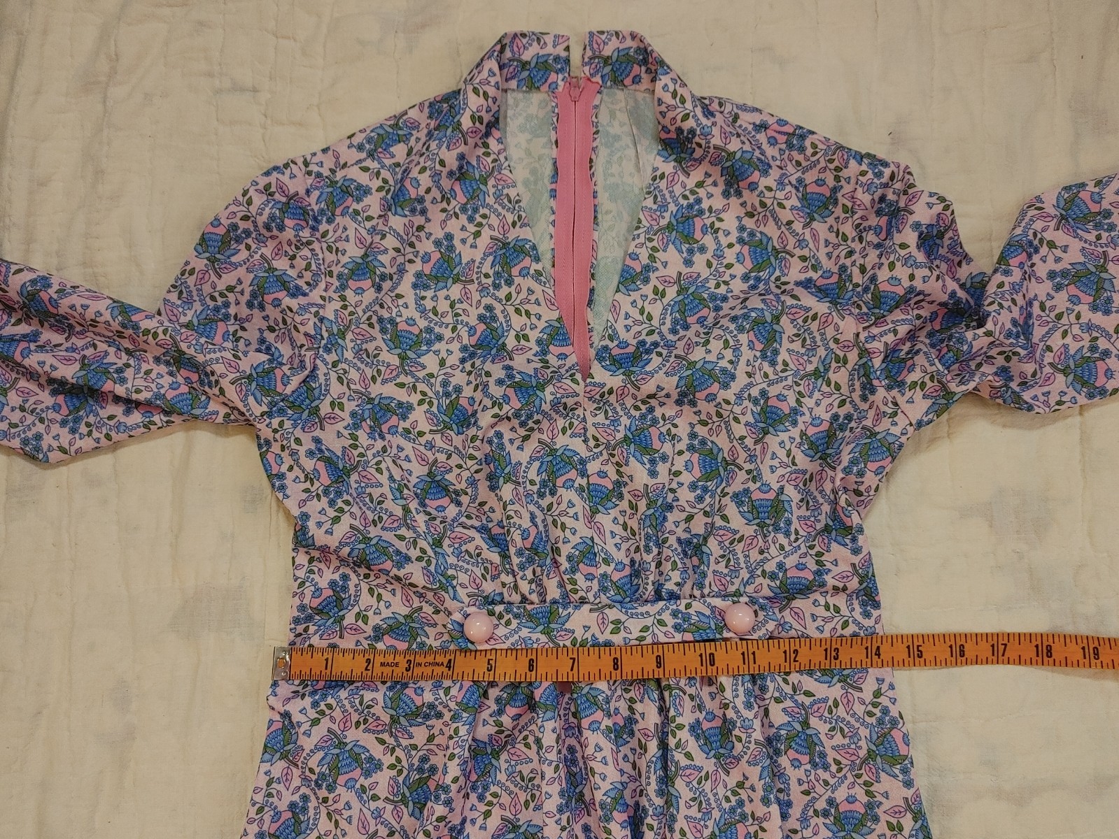 Vintage 70s Handmade Polyester Hostess Gown Pink Maxi Dress Prairie Cottagecore
