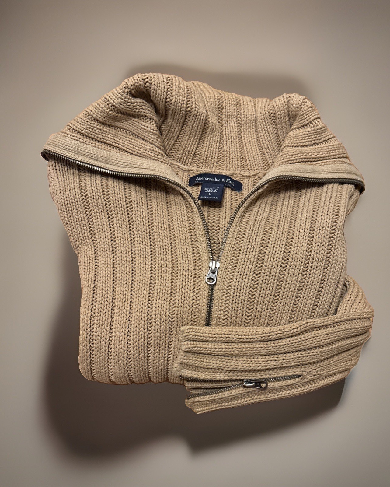 Vintage Women’s Abercombie 90s Y2K Zip Up Cardigan Preppy Sweater Carmel Large