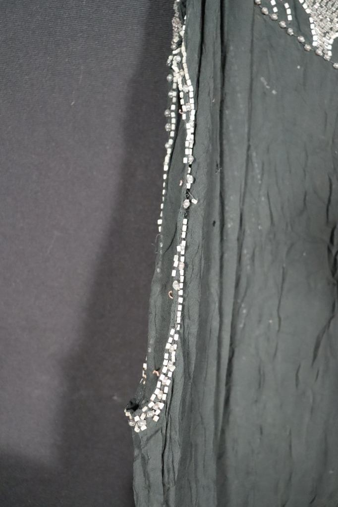 VINTAGE 1920&rsquo;S BLACK SILK CREPE FLAPPER BEADED DRESS FOR STUDY OR APPLIQUE