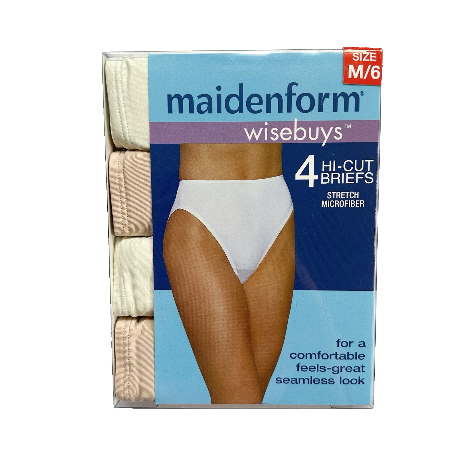NOS VTG Maidenform Wisebuys 4 Hi-Cut Briefs Stretch Microfiber Women&rsquo;s Size M/6