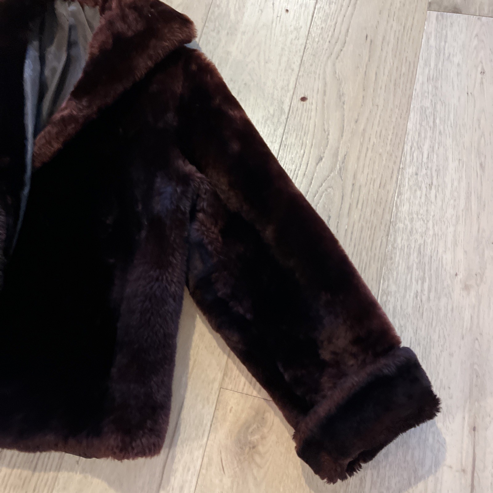 Vintage Brown Real Fur Jacket With Shawl Collar and Satin Lining. S/M