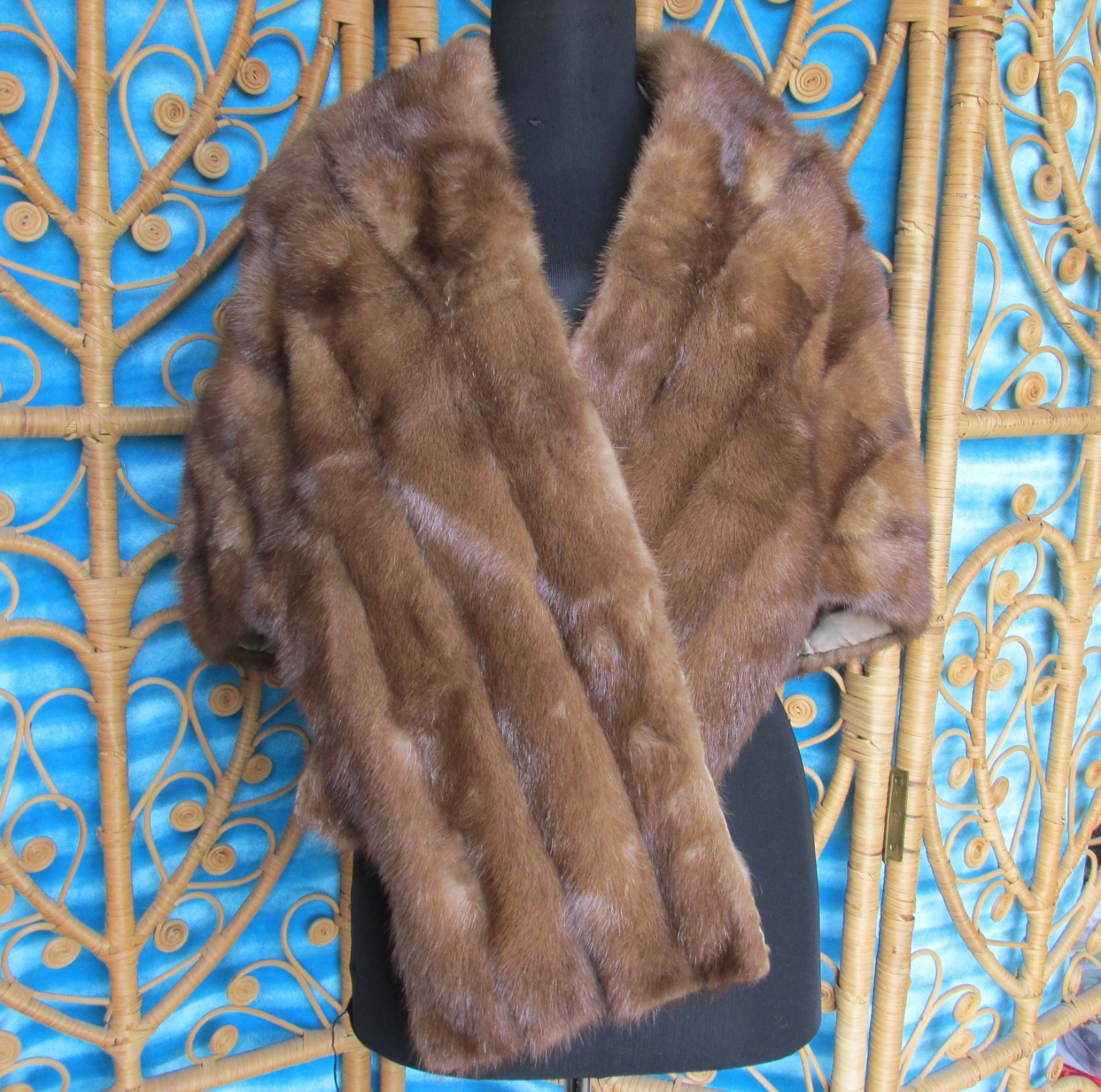 Vintage Honey Brown Mink Cape Stole Wrap Wild Mink Fur Label Authority #A218434
