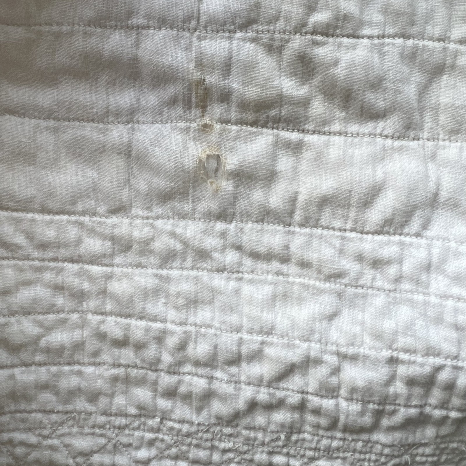 ANTIQUE EDWARDIAN WHITE COTTON QUILTED PETTICOAT W/ CROCHETED HEM