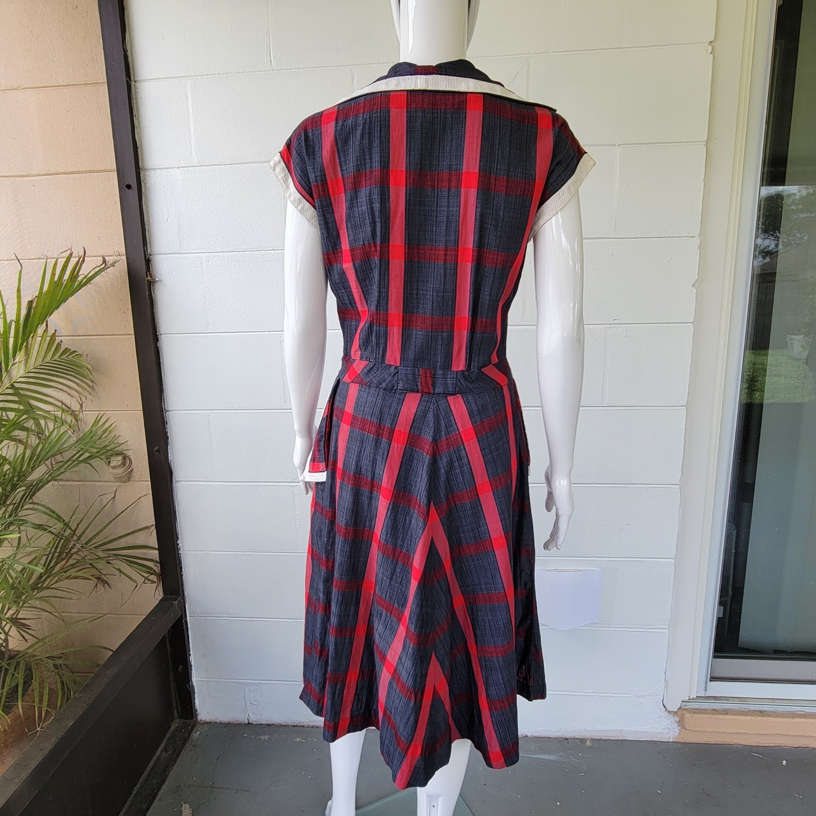 Vintage 50s Toni Todd Plaid Sailor Dress Red Grey Women&rsquo;s M Rockabilly
