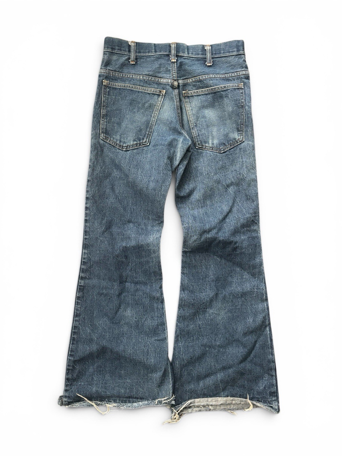 Vintage 70s Plain Pockets JCPenney Bell Bottom Flare Jeans Distressed Raw Hem