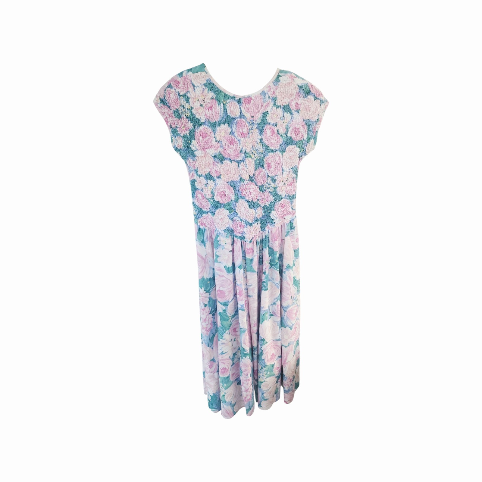 Vintage 80&rsquo;s Jeffrey & Dara By Linda Hutley Floral Pucker Top Pastel Tea Dress M