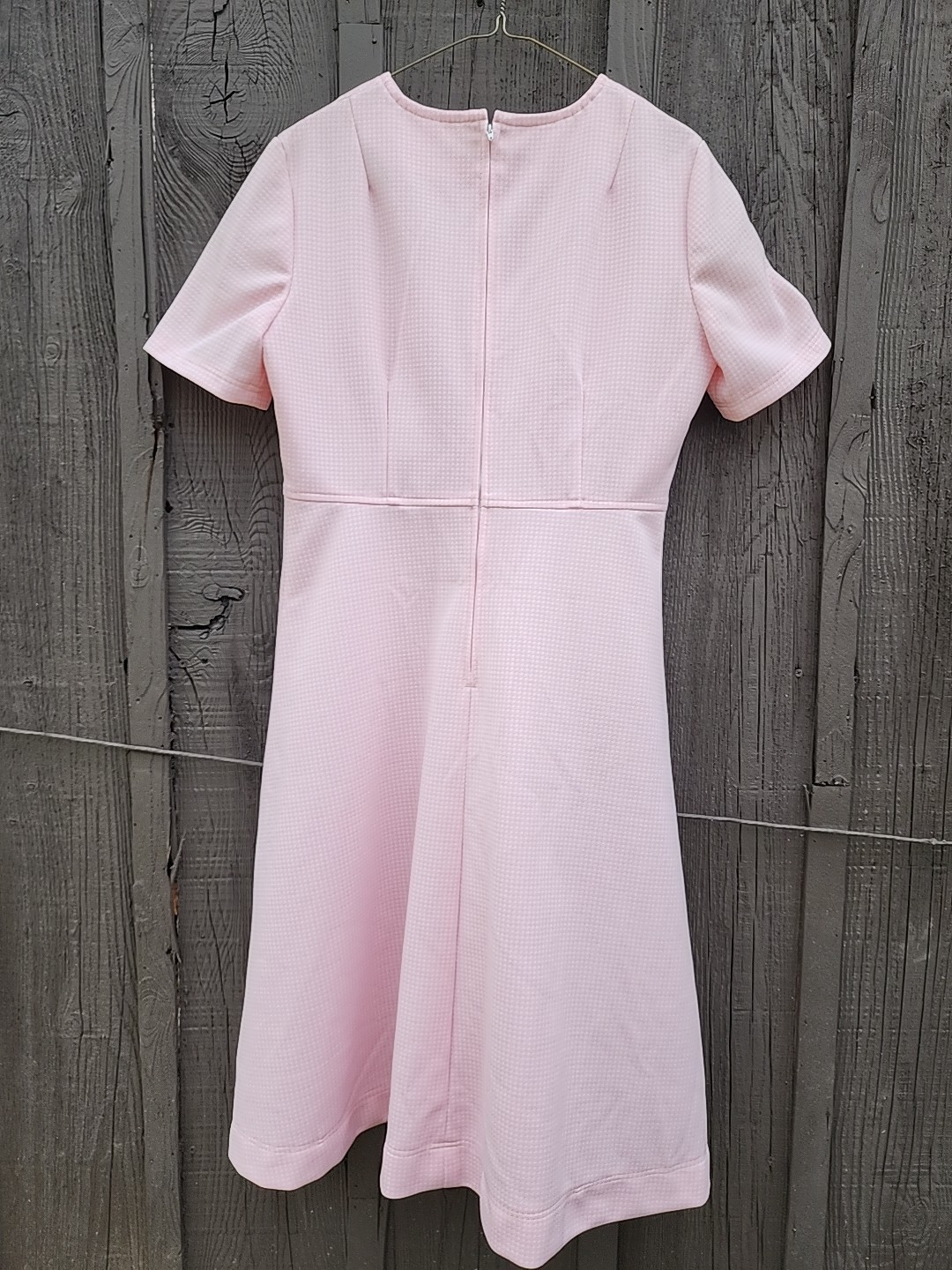 70s Handmade Pink Houndstooth Double Knit Polyester Dress – Womens XL-1X Vtg