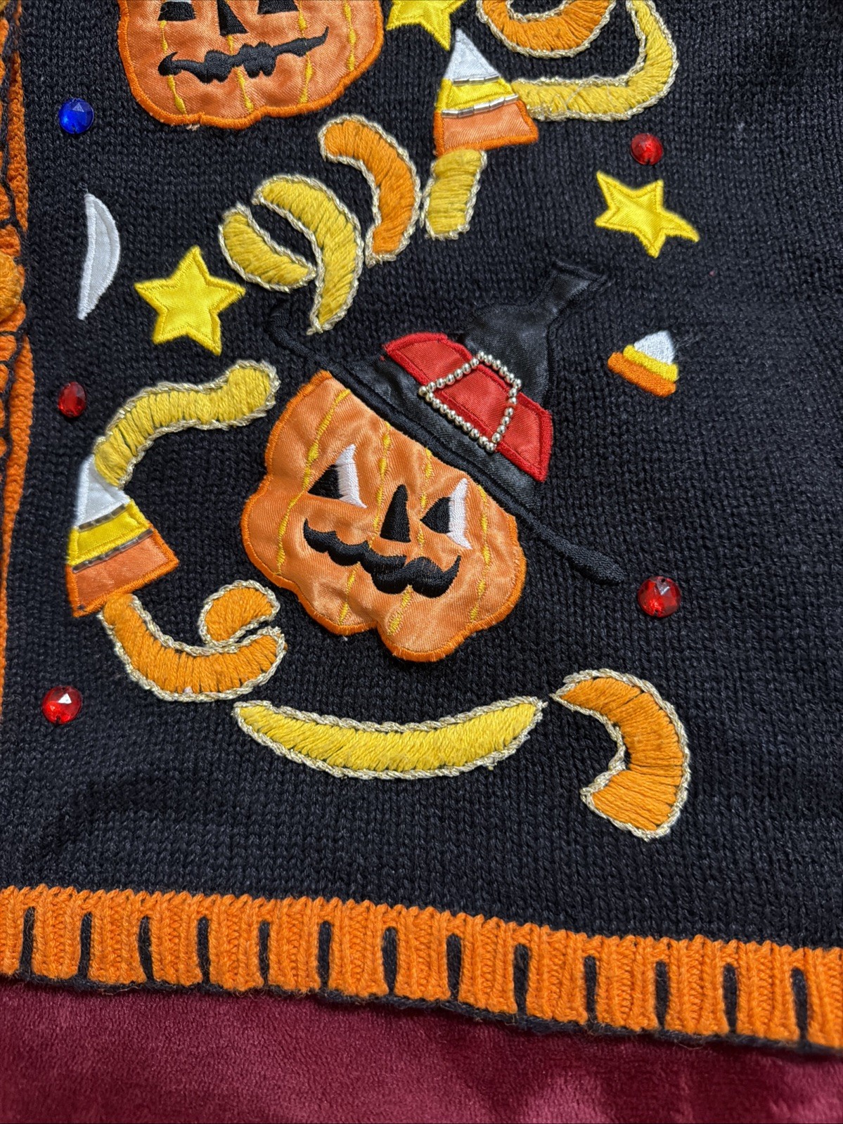 Women&rsquo;s Vintage Basic Editions Black/Orange Embellished & Beaded Halloween Vest