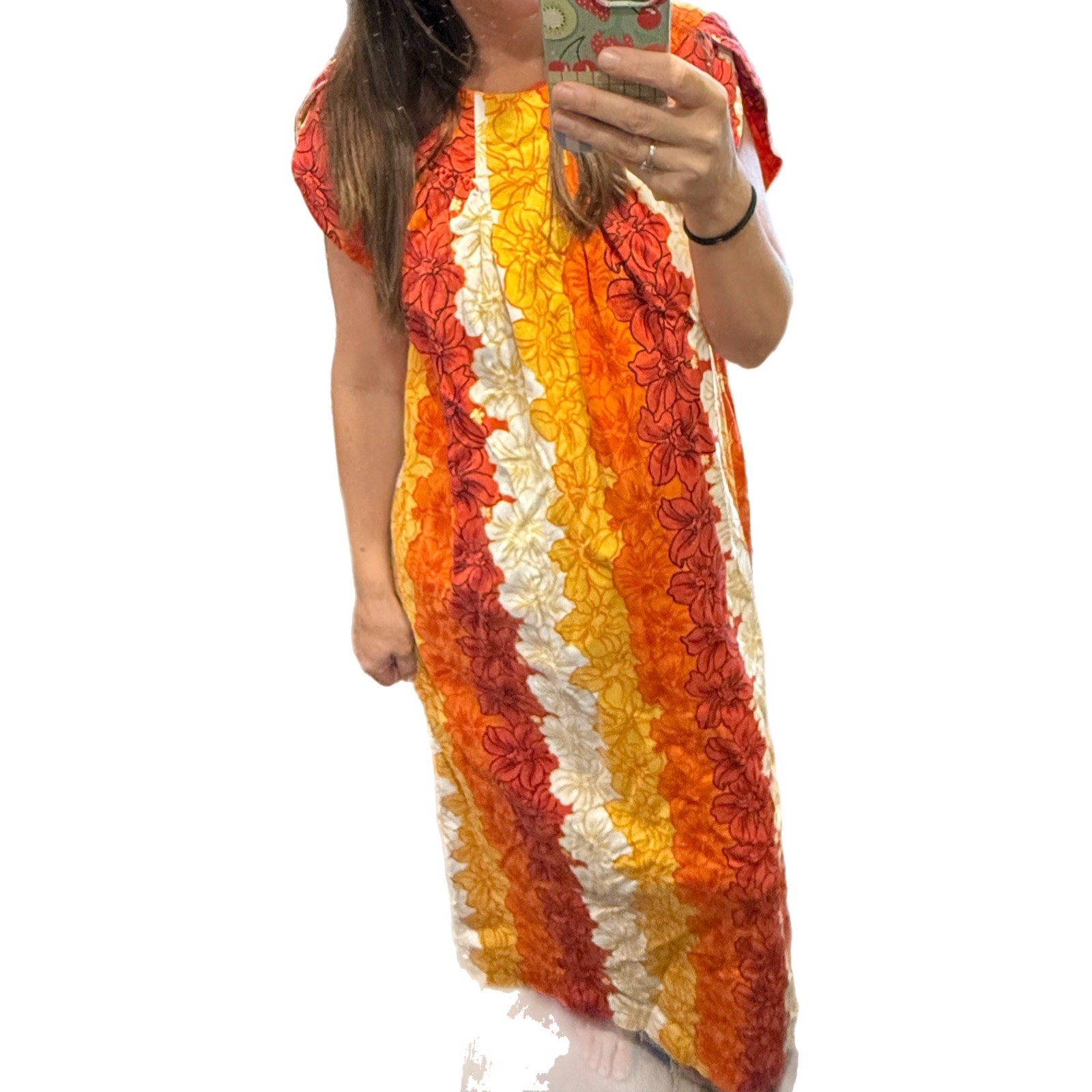 Vintage 70s PACIFIC ISLES Hibiscus Floral Hawaiian Barkcloth Muumuu Maxi Dress