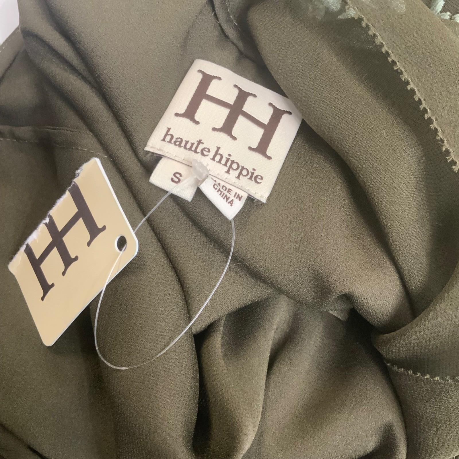 NWT Haute Hippie Small Silk Olive Green Velvet Burnout Strappy Back Mini Dress