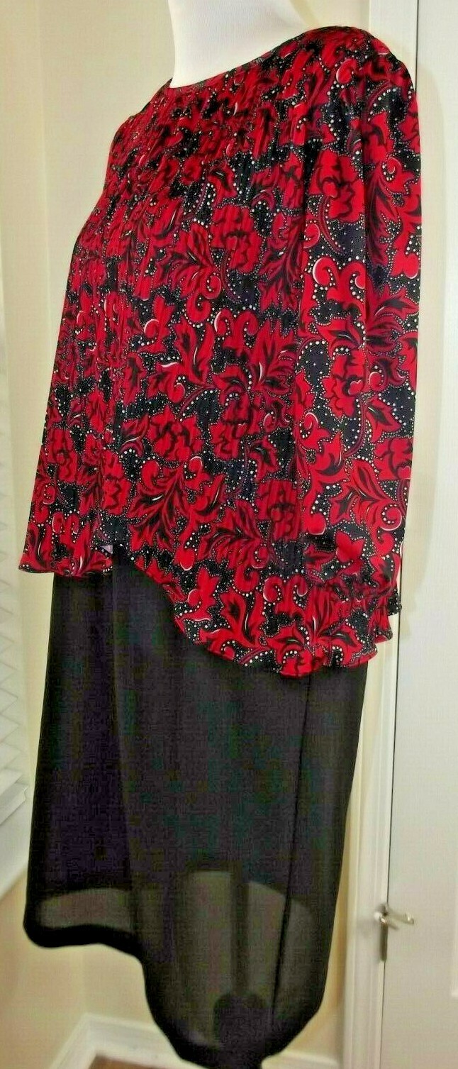 Vintage GOOD TIMES DRESS Sz 13/14 Red/Black Accordion Pleat Top MADE IN USA 80s