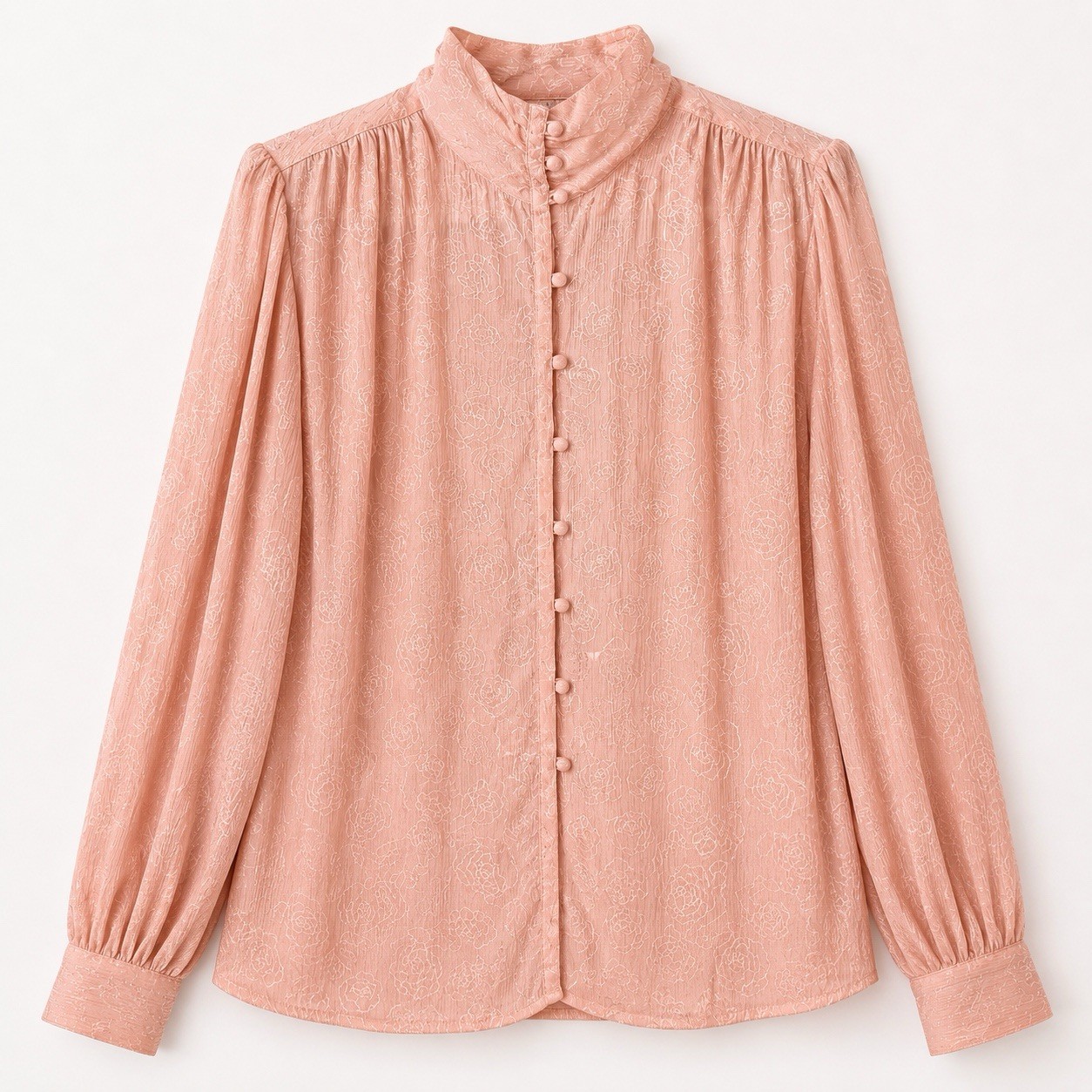 Vintage 90s Lindsay Blake Blush Pink Floral Jacquard High Neck Blouse 18