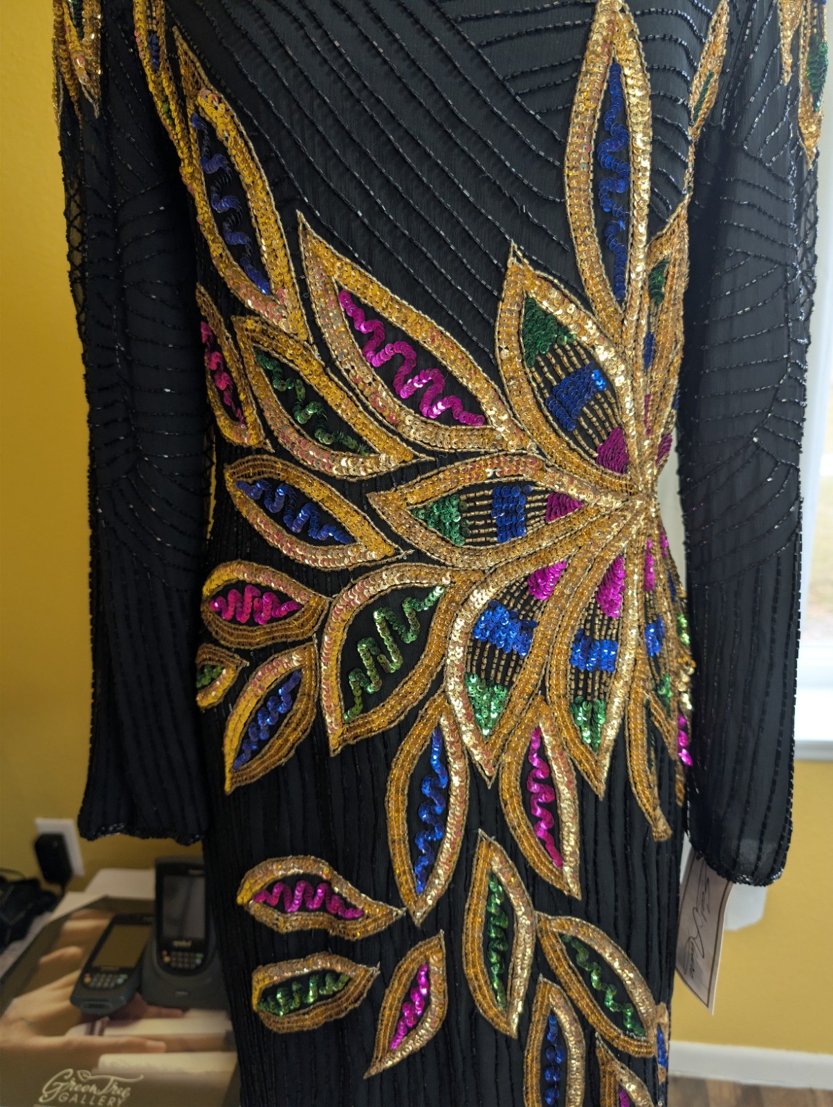 NWT 80s Eve’s Allure Mardi Gras Flapper Sequin Bead Silk Dress Small