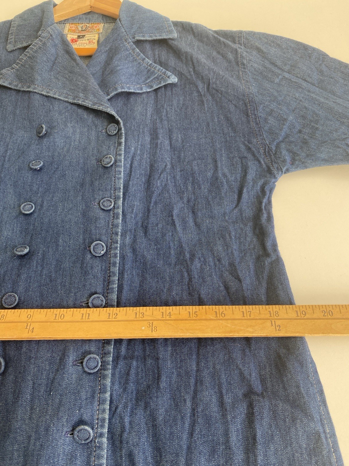 Vintage BIS BIS S Gene Ewing 100% Cotton Denim Double Breasted Jacket Blue