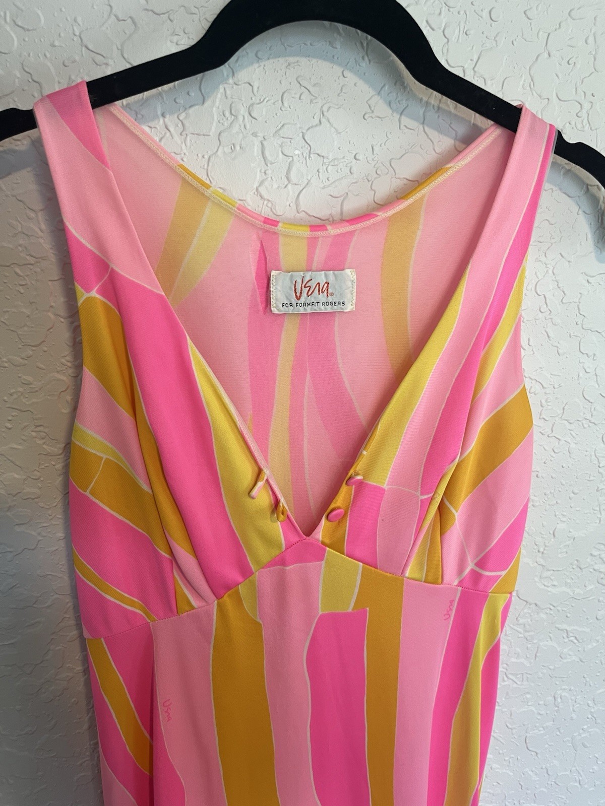 Vintage Vera for Formfit Rogers Maxi Slip Dress Sz Small (8-10) Pucci Print Pink