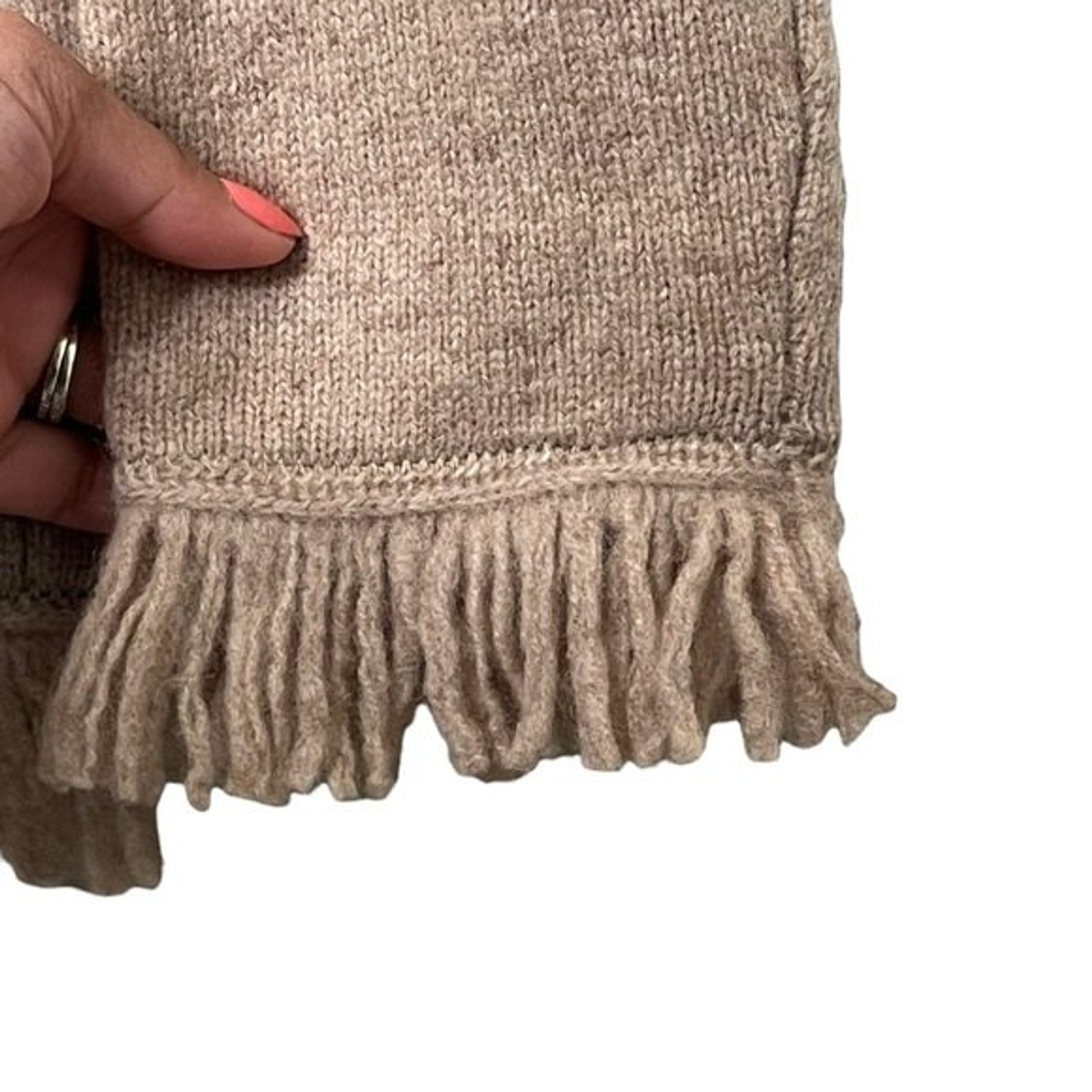 Rafaella 100% Lambswool Turtleneck Sweater Sz M Fringe Neutral Tan Beige