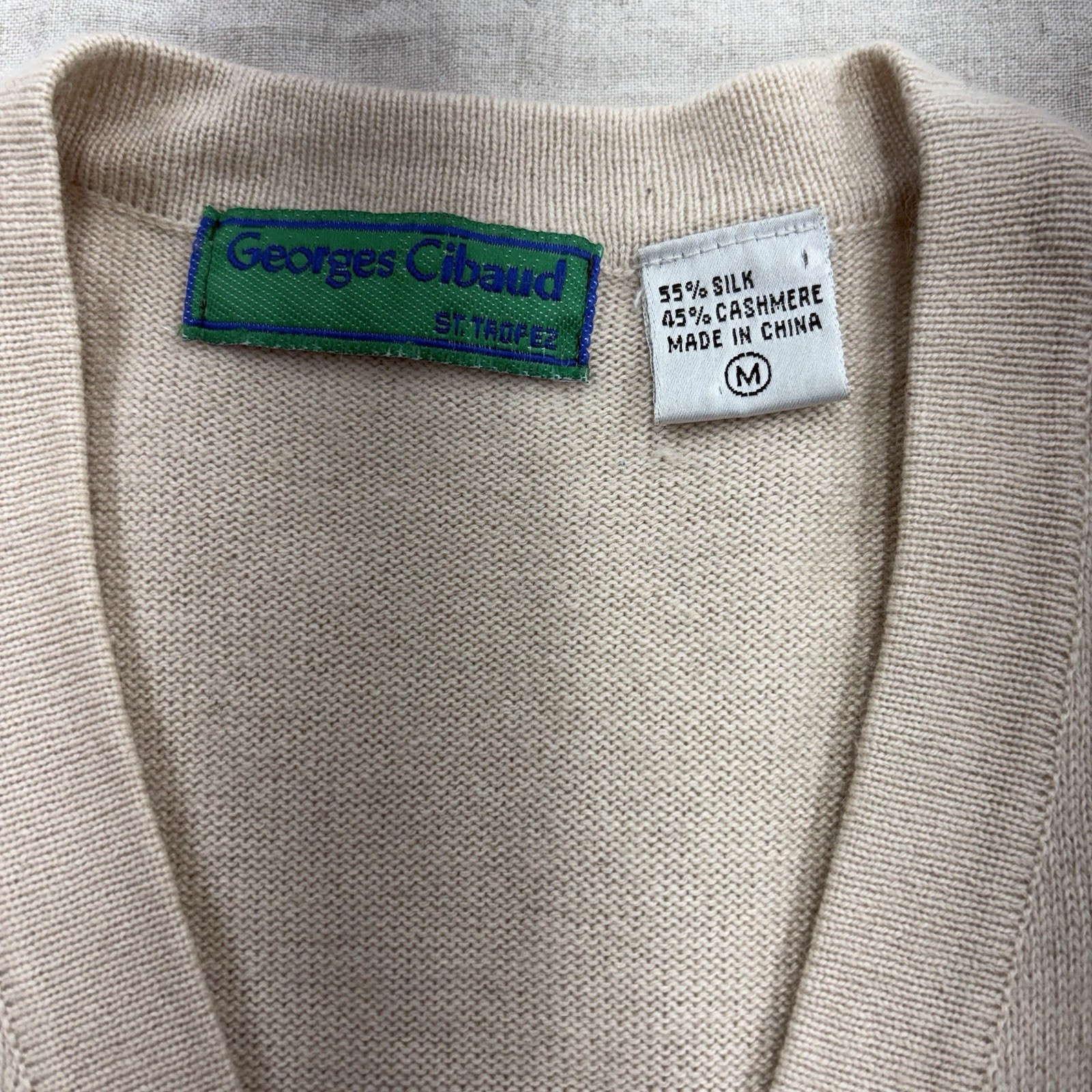 Vintage Silk Cashmere Sweater Vest Beige Button Up Women&rsquo;s Size M
