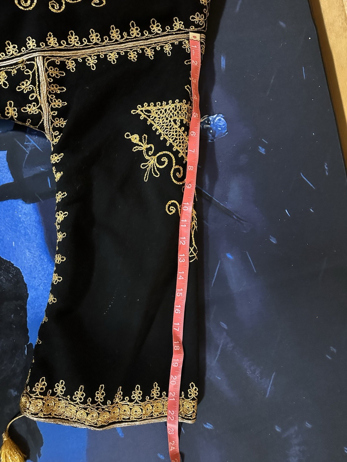 Vintage Handmade Black Velvet Moroccan Kaftan with Gold Embroidery