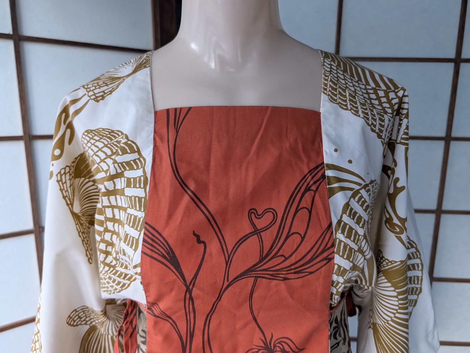 Vintage1970s Tiki Togs Suva Fiji Hawaiian Maxi Dress Caftan M Kimono Sleeves
