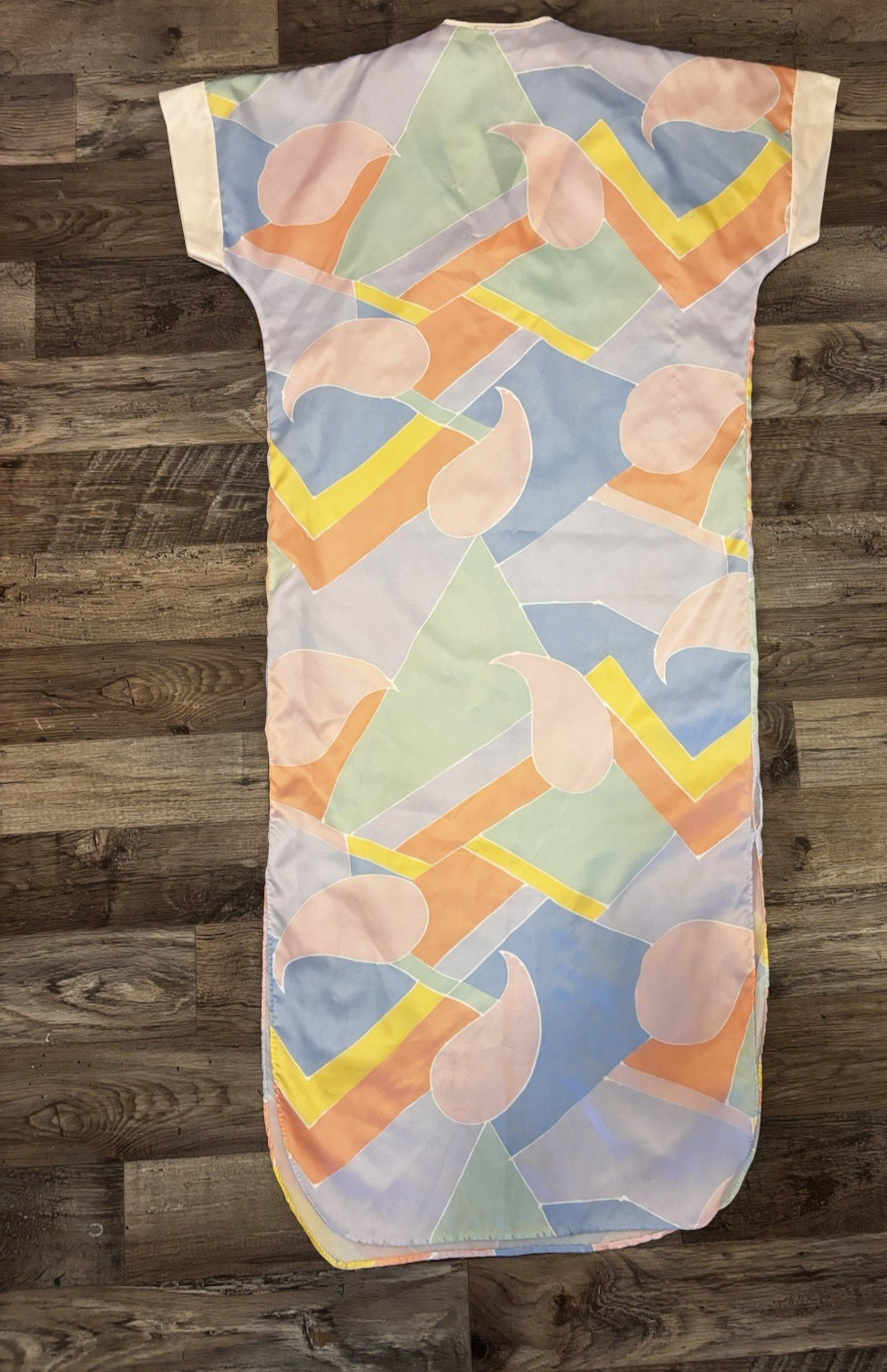 Vtg Yolande Kaftan Dress Geometric Print Peach Petite Small/Med Nightgown