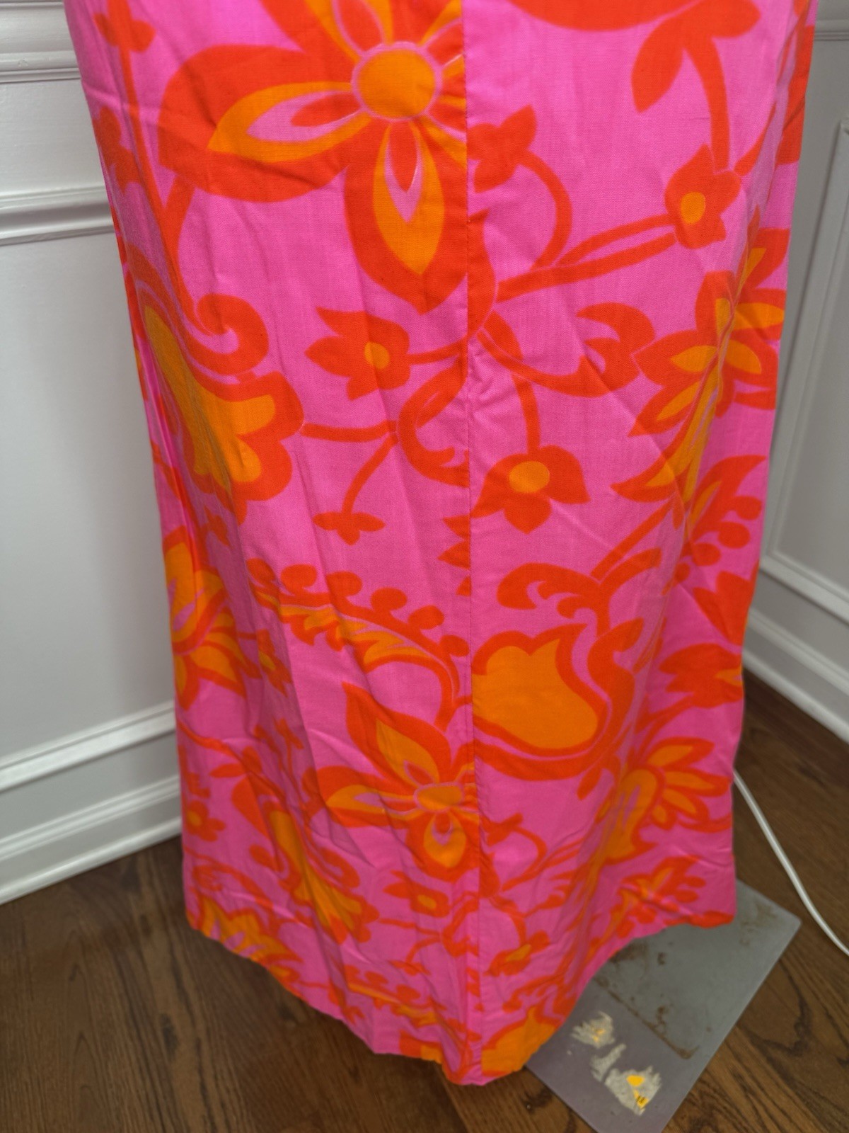 Vintage 4 60s 70s Hawaii M Psychedelic Floral Print maxi Dress Bright Pink N